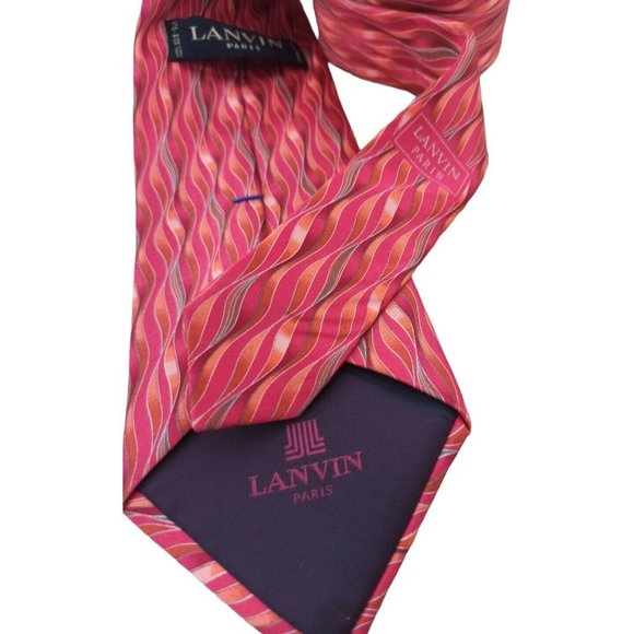 LANVIN Pink Geometric Silk Tie FRANCE 60"/ 3.6" EC - Picture 5 of 9